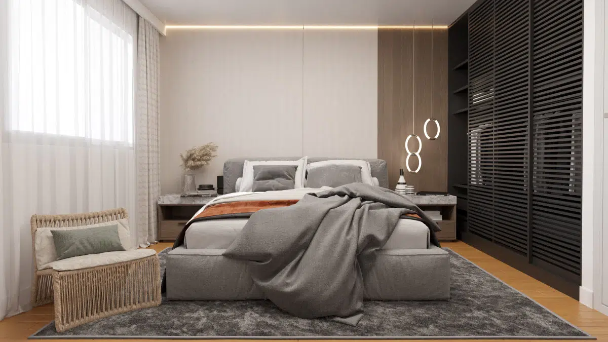 Proposition d'aménagement d'un chambre d'un appartement 2 pièces au sein de la résidence BIANCARELLO à Ajaccio.